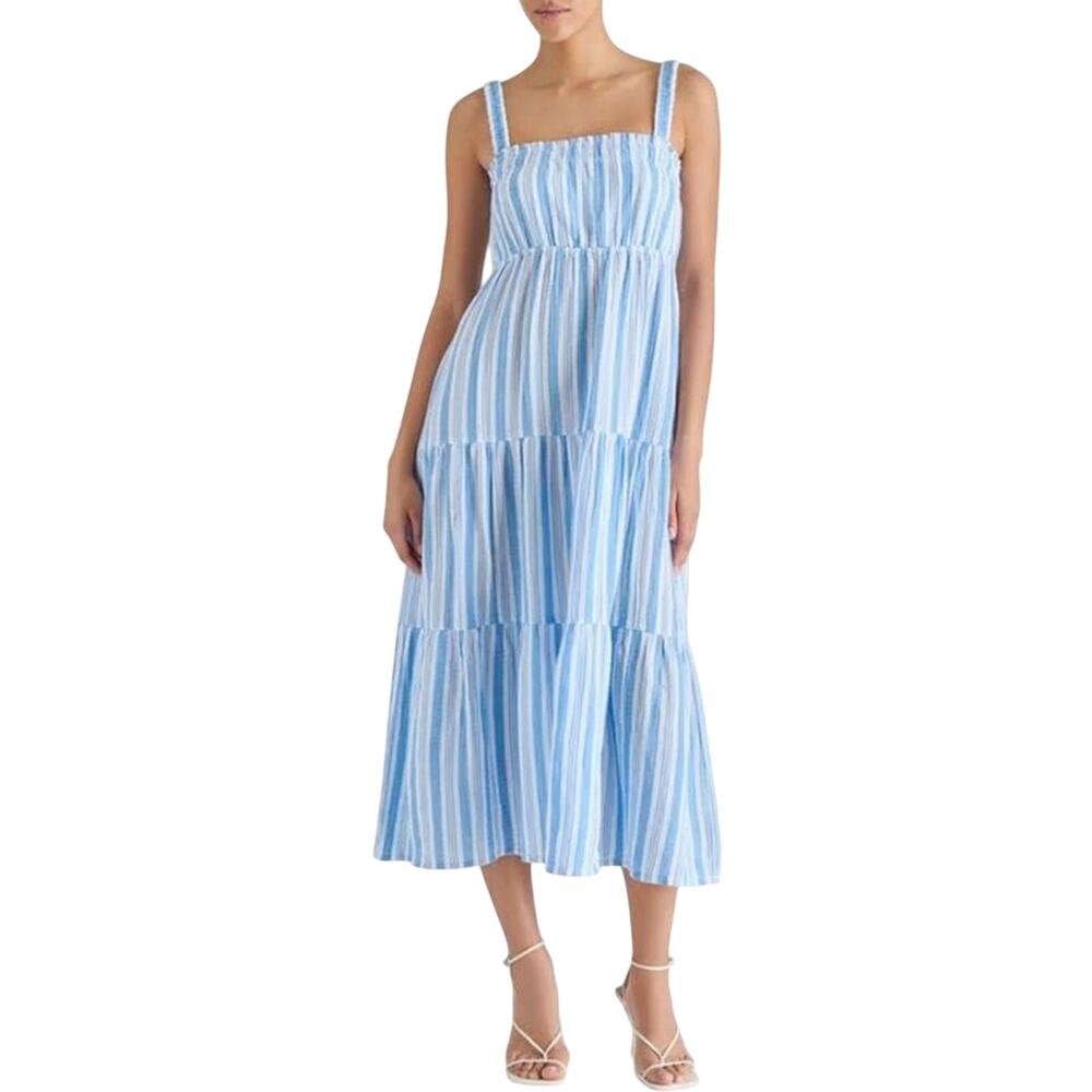 NWT Steve Madden Alissa Stripe Tiered Cotton Gauze Nautical Midi Dress Size M